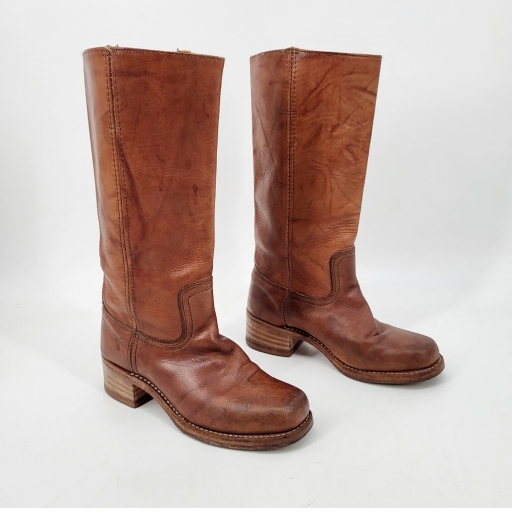 Frye Campus 14L Square Toe Genuine Leather Boots in Saddle Brown Size 7